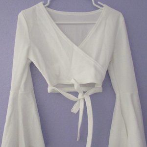 Bell Sleeve Self-Tie Crop Top